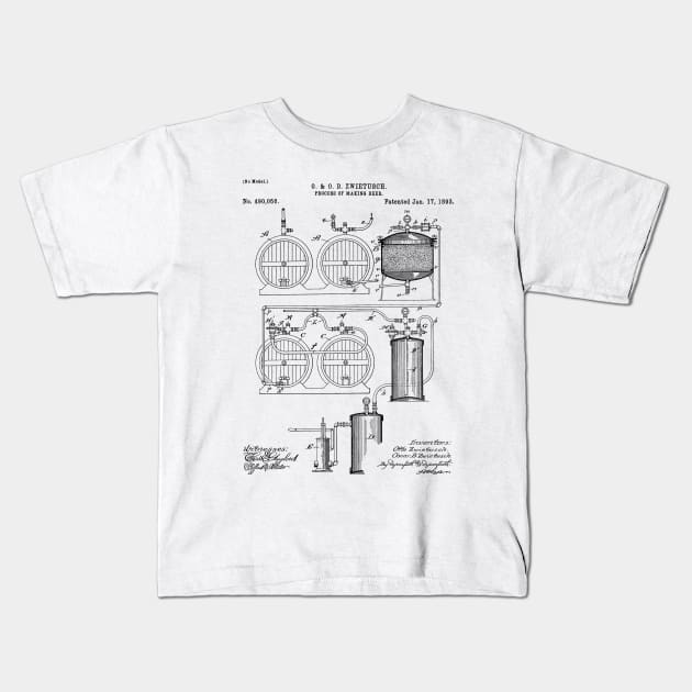 Brewery Patent - Beer Art - Black And White Kids T-Shirt by patentpress